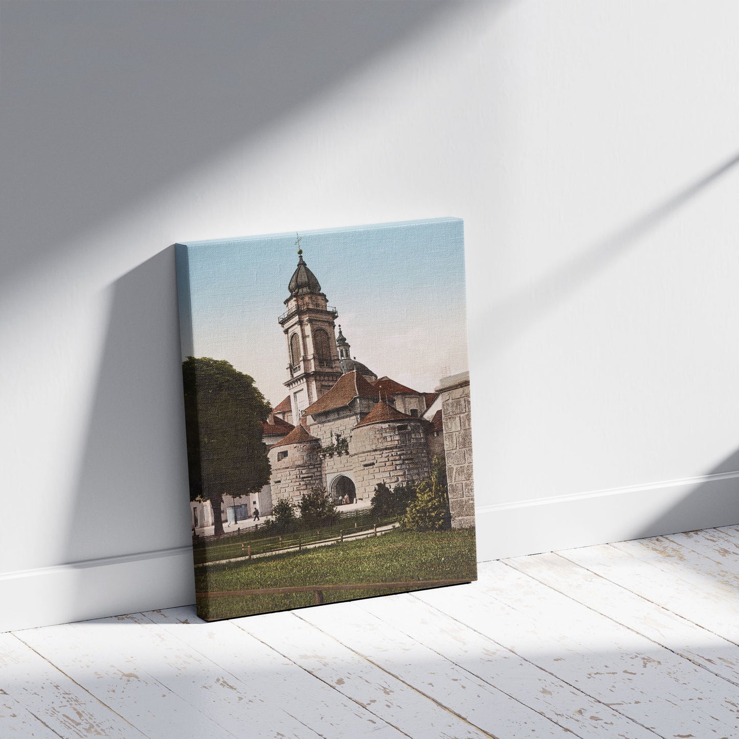 A picture of Solothurn Baslerthor, a mockup of the print leaning against a wall
