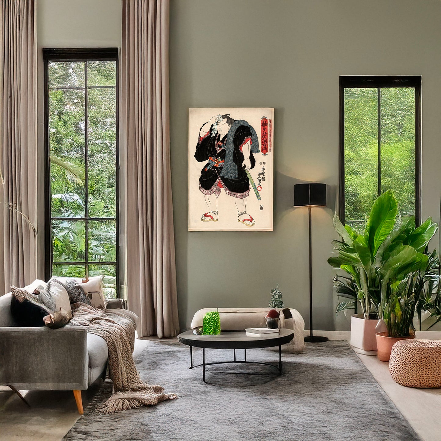 A picture of Somagahana Fuchiemon, a mockup of the print leaning against a wall