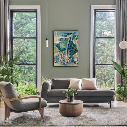 A picture of Sō̄shū ōyama rōben no taki, a mockup of the print leaning against a wall