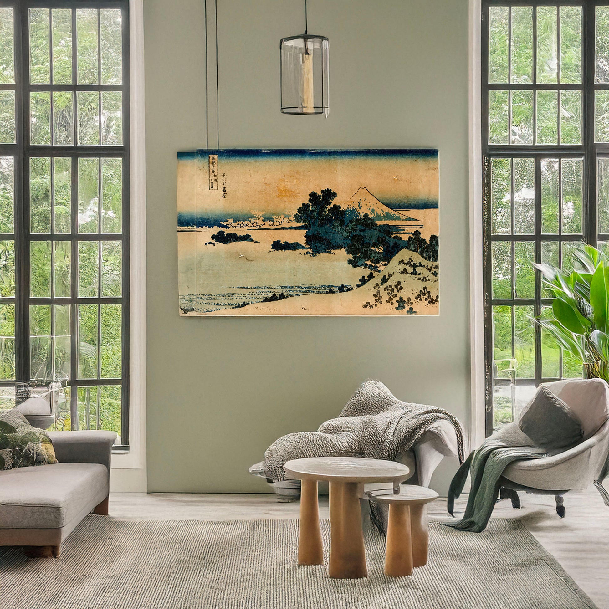 A picture of Sōshū shichiriga hama, a mockup of the print leaning against a wall