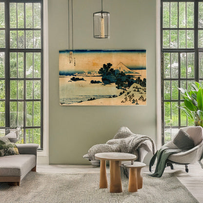 A picture of Sōshū shichiriga hama, a mockup of the print leaning against a wall