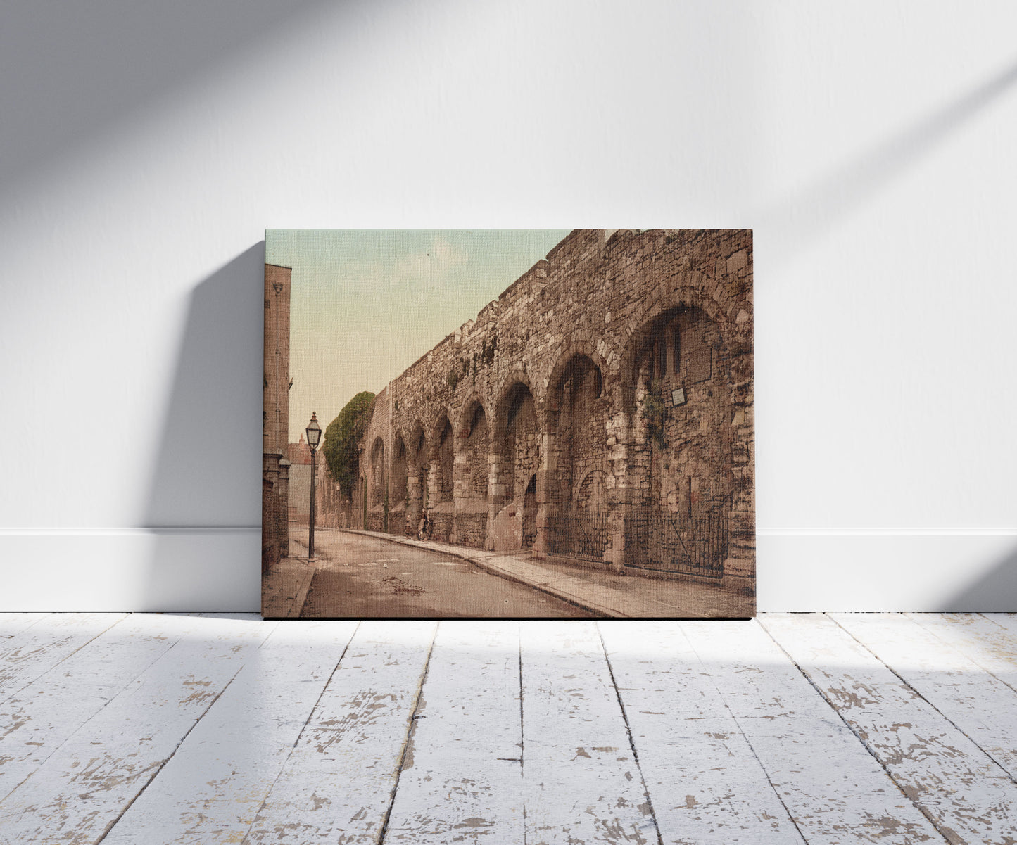 A picture of Southampton. Old Tower Wall, a mockup of the print leaning against a wall