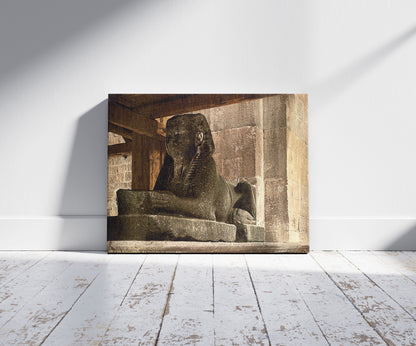 A picture of Spalato, sphynx on Diocletian's Mausoleum, Dalmatia, Austro-Hungary, a mockup of the print leaning against a wall