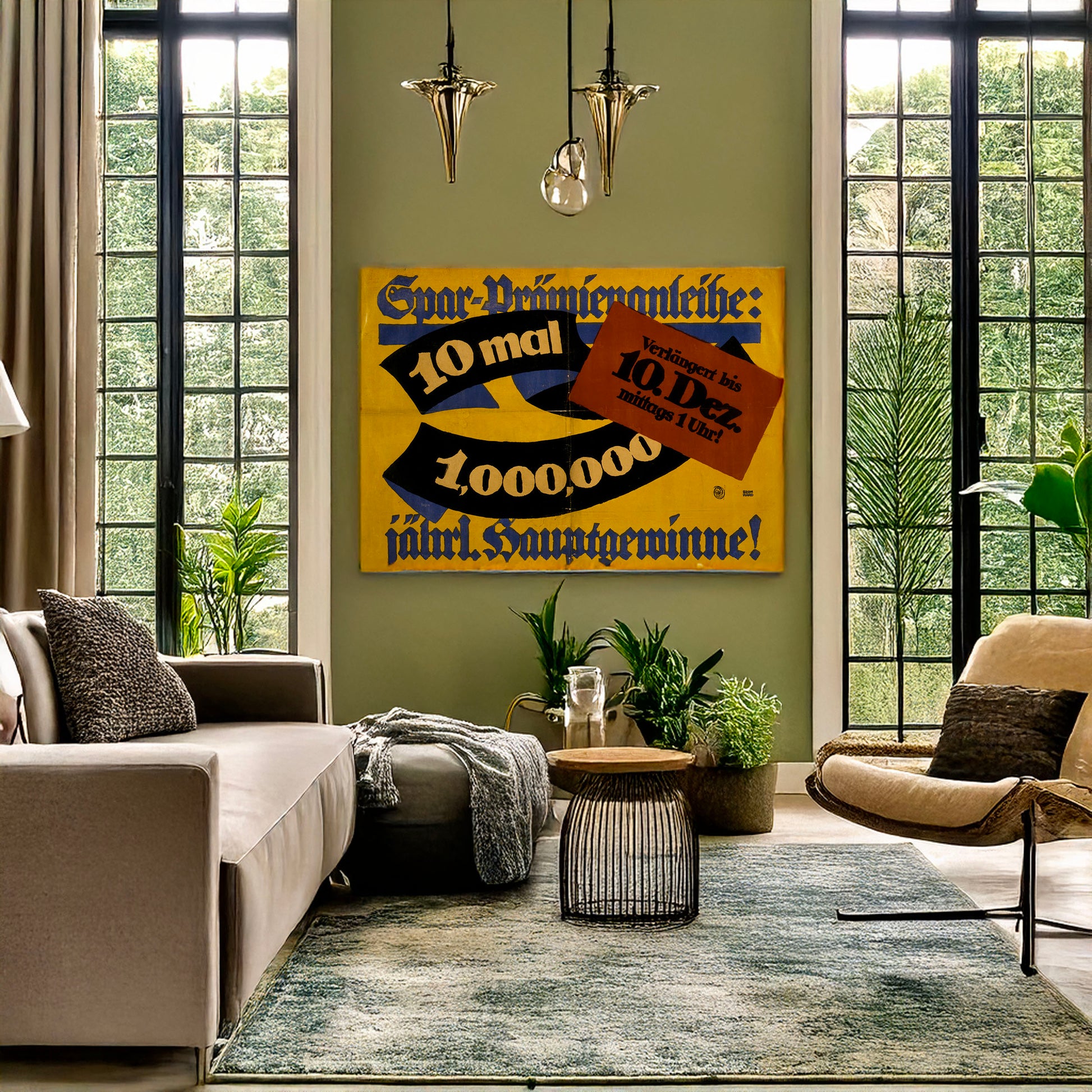 A picture of Spar-Prämienanleihe: 10 mal 1,000,000 jährl. Hauptgewinne!, a mockup of the print leaning against a wall