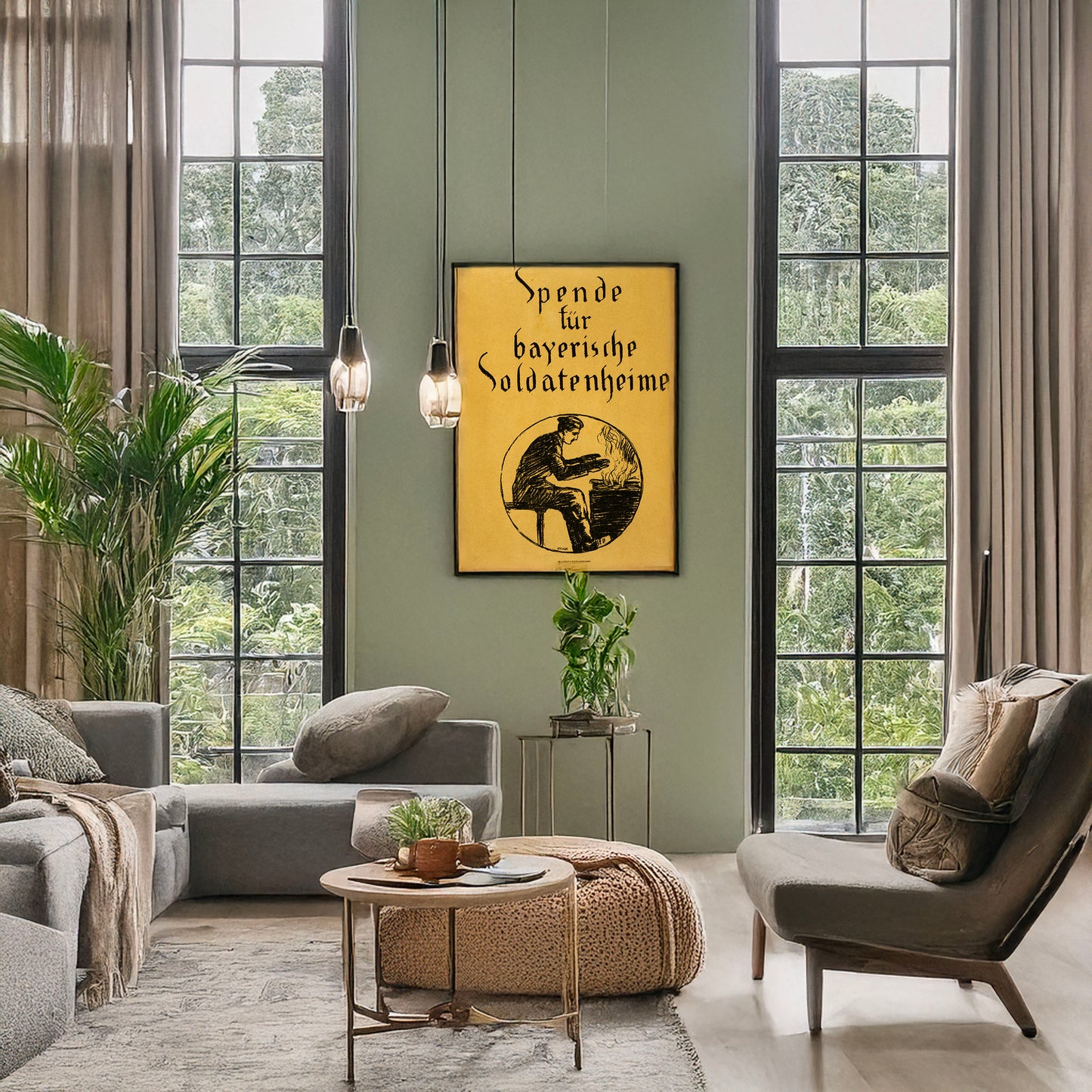 A picture of Spende für bayerische Soldatenheime, a mockup of the print leaning against a wall