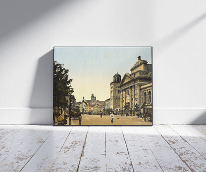 A picture of St. Anna's Church, Warsaw, Russia (i.e. Warsaw, Poland), a mockup of the print leaning against a wall