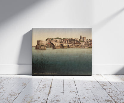 A picture of St. Benezech (i.e., Saint Bénéxet), bridge, Avignon,Provence, France, a mockup of the print leaning against a wall