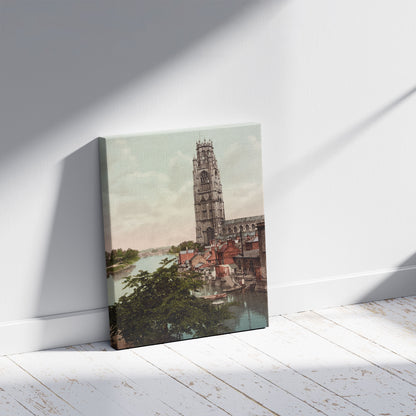 A picture of St. Botolph's Church & river, Boston, a mockup of the print leaning against a wall