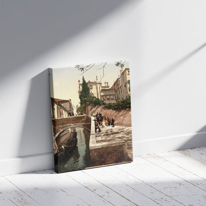 A picture of St. Christopher Canal, Venice, Italy, a mockup of the print leaning against a wall