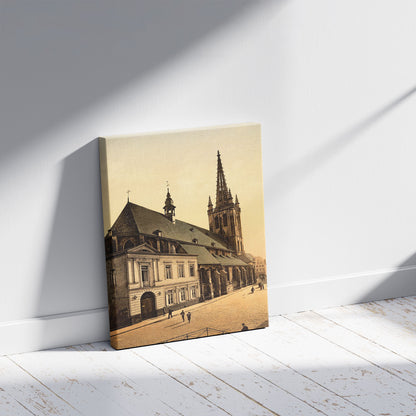 A picture of St. Gertrude Church, Louvain, Belgium, a mockup of the print leaning against a wall