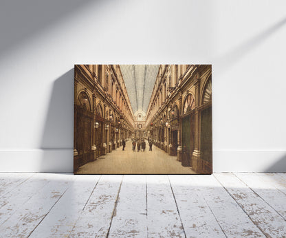 A picture of St. Hubert's gallery, Brussels, Belgium, a mockup of the print leaning against a wall