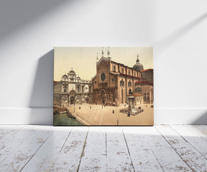 A picture of St. John and St. Paul Church, Venice, Italy, a mockup of the print leaning against a wall