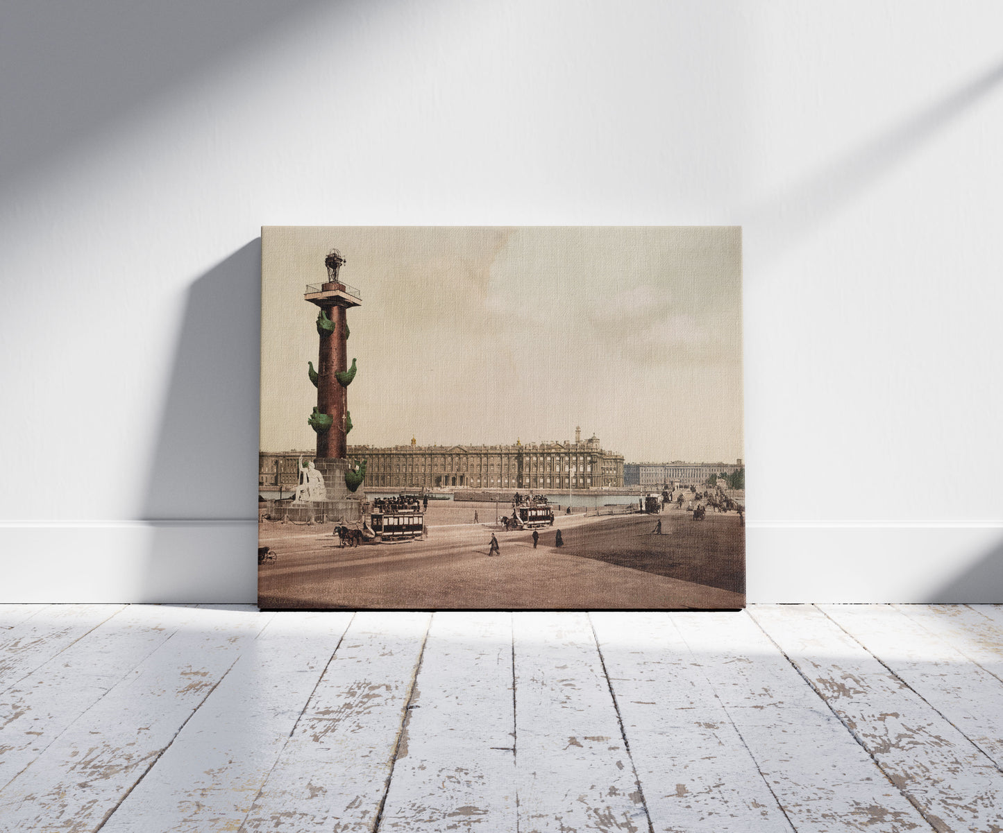 A picture of St. Petersbourg. Palais d'Hiver, côte de la Newa, a mockup of the print leaning against a wall