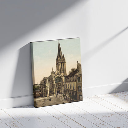 A picture of St. Pierre church, Caen, France, a mockup of the print leaning against a wall