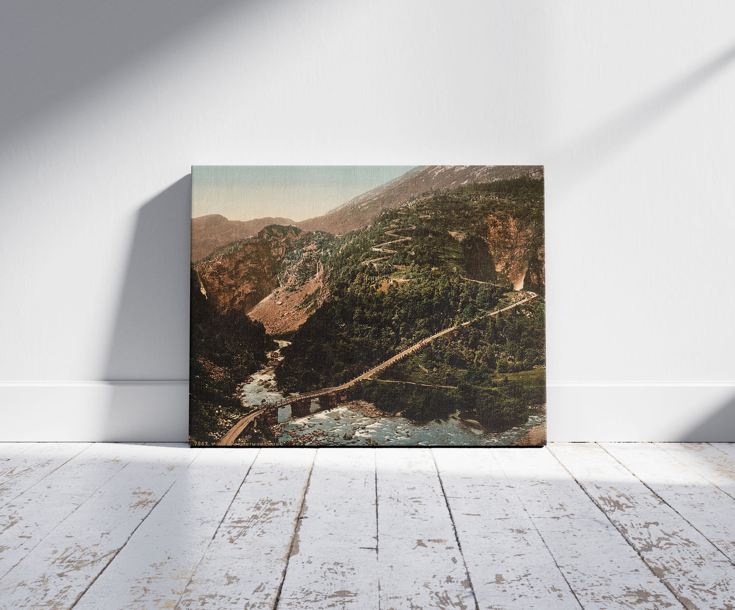 A picture of Stalheimskleven Norway, a mockup of the print leaning against a wall