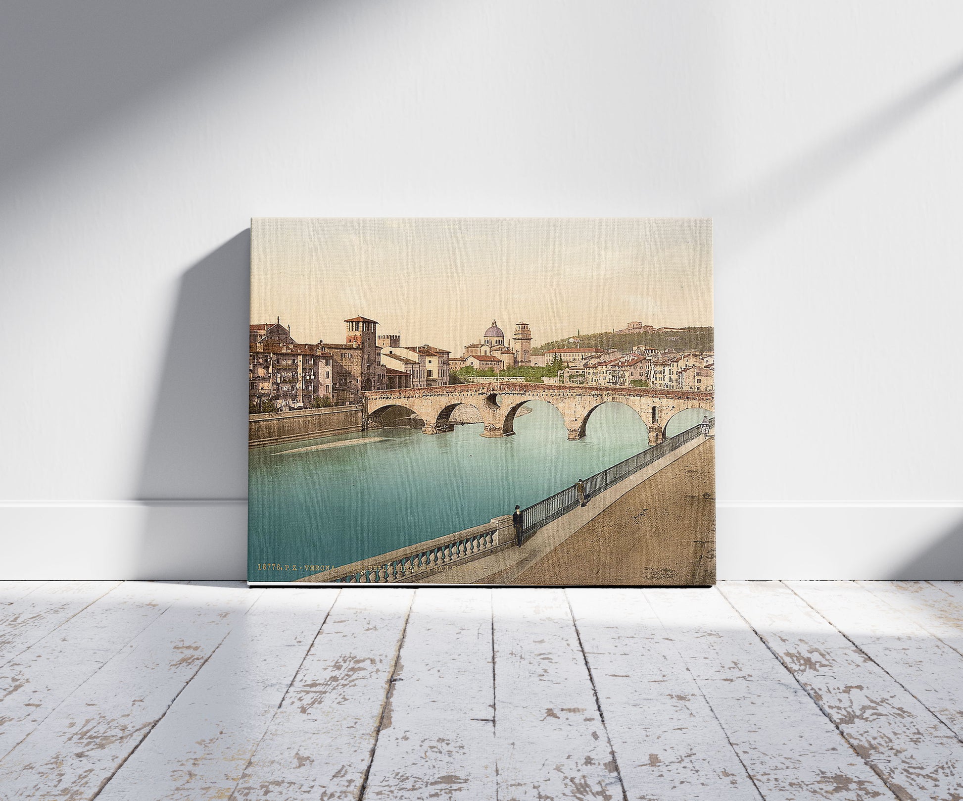 A picture of Stone bridge and San Giorgia (i.e., Giorgio), Verona, Italy