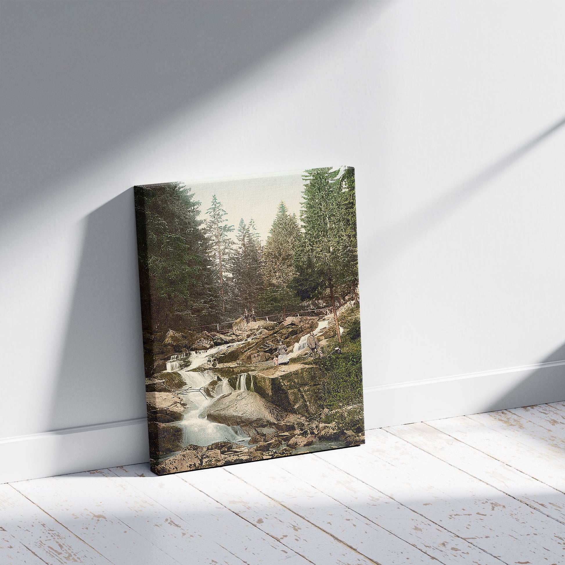 A picture of Stony Brook, Wernigerode, Hartz, Germany, a mockup of the print leaning against a wall