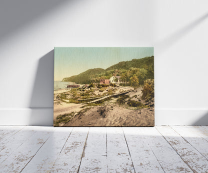 A picture of Strand and baths, Gohren, Isle of Rugen, Germany, a mockup of the print leaning against a wall