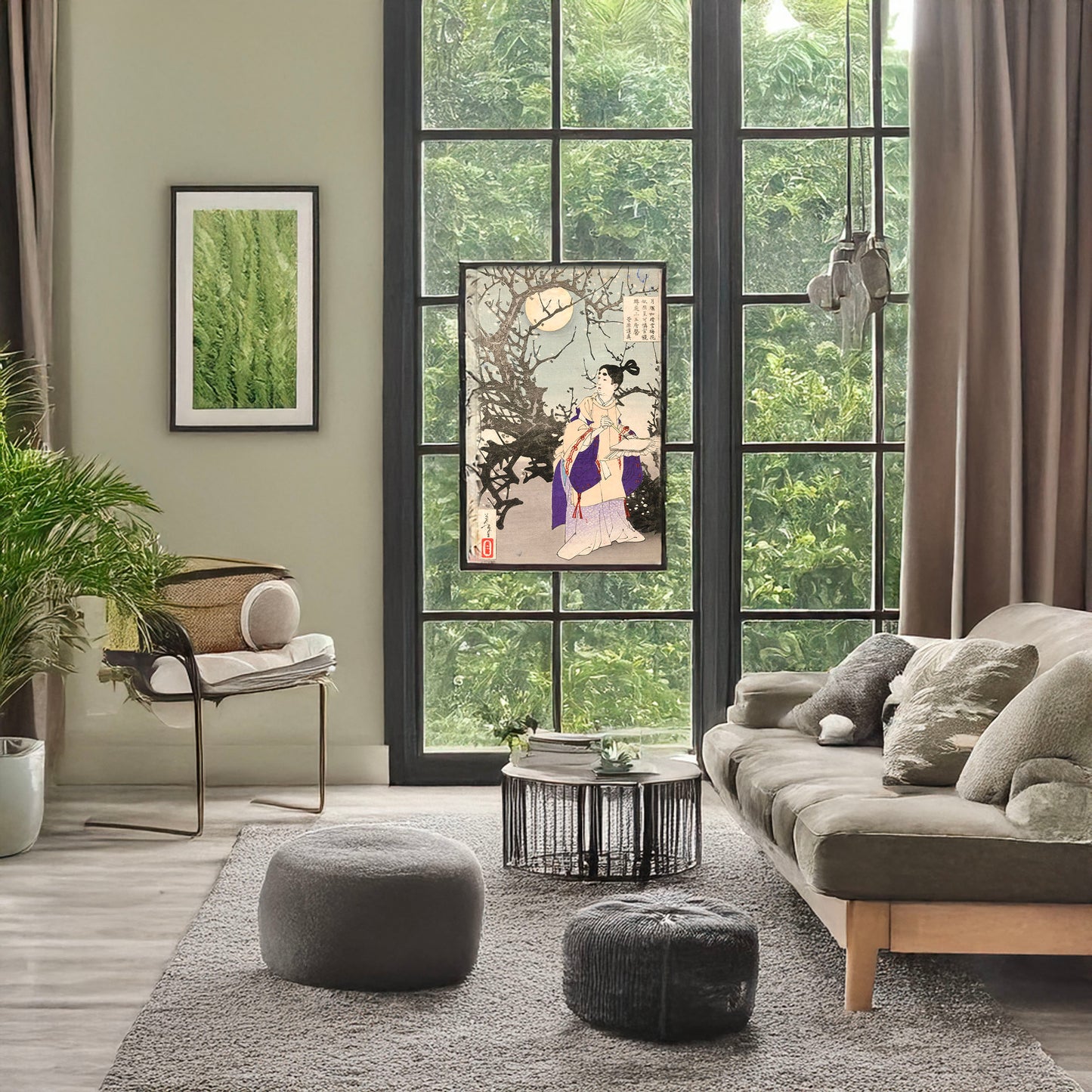 A picture of Sugawara no Michizane, a mockup of the print leaning against a wall
