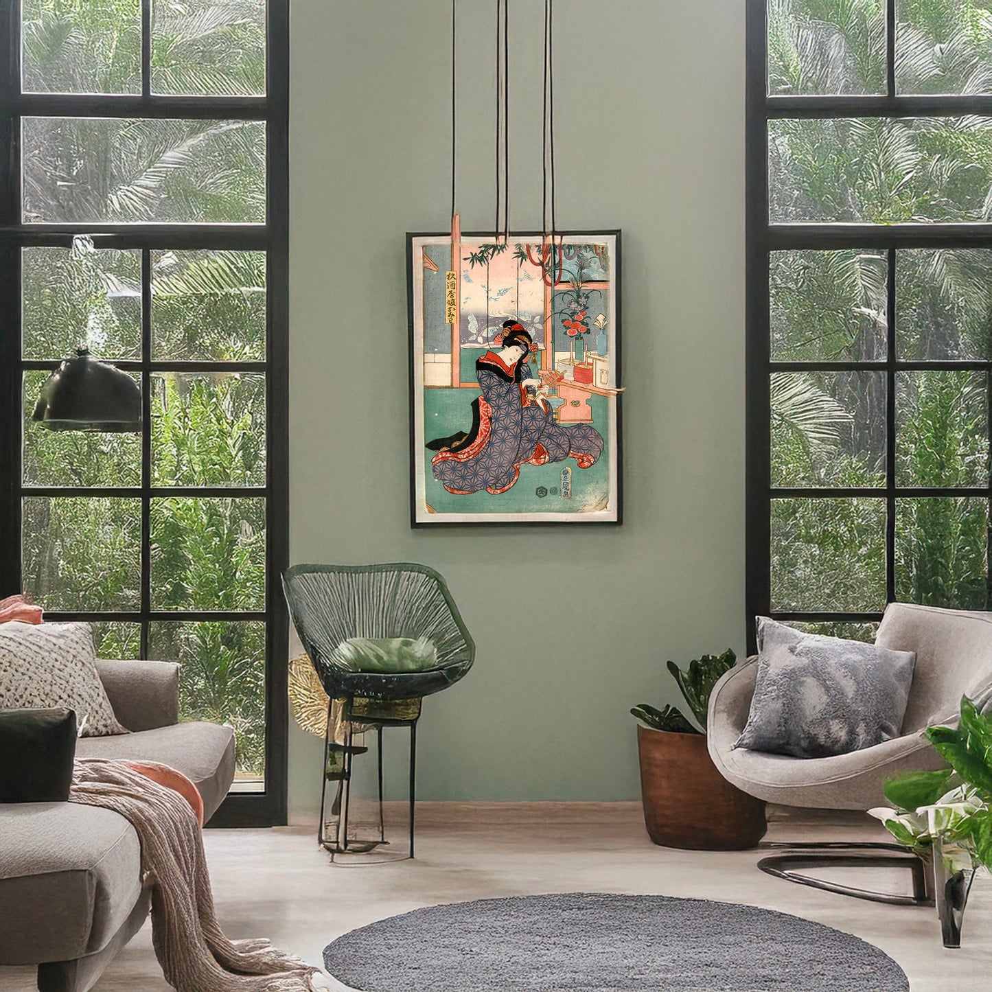 A picture of Sugizakeya musume omiwa, a mockup of the print leaning against a wall
