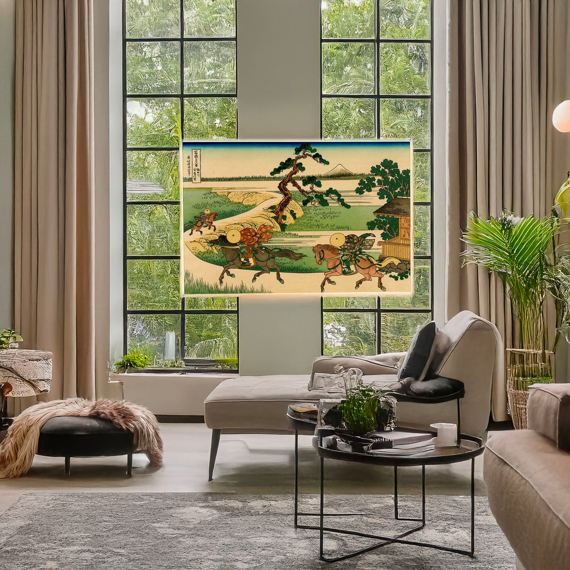 A picture of Sumidagawa sekiya no sato, a mockup of the print leaning against a wall