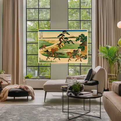A picture of Sumidagawa sekiya no sato, a mockup of the print leaning against a wall