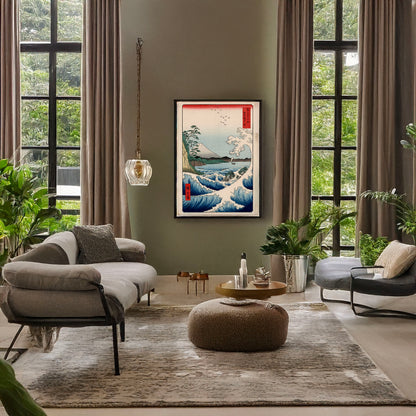 A picture of Suruga Satta no kaijō, a mockup of the print leaning against a wall