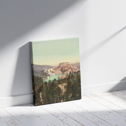 A picture of Sylvan Lake, South Dakota, a mockup of the print leaning against a wall