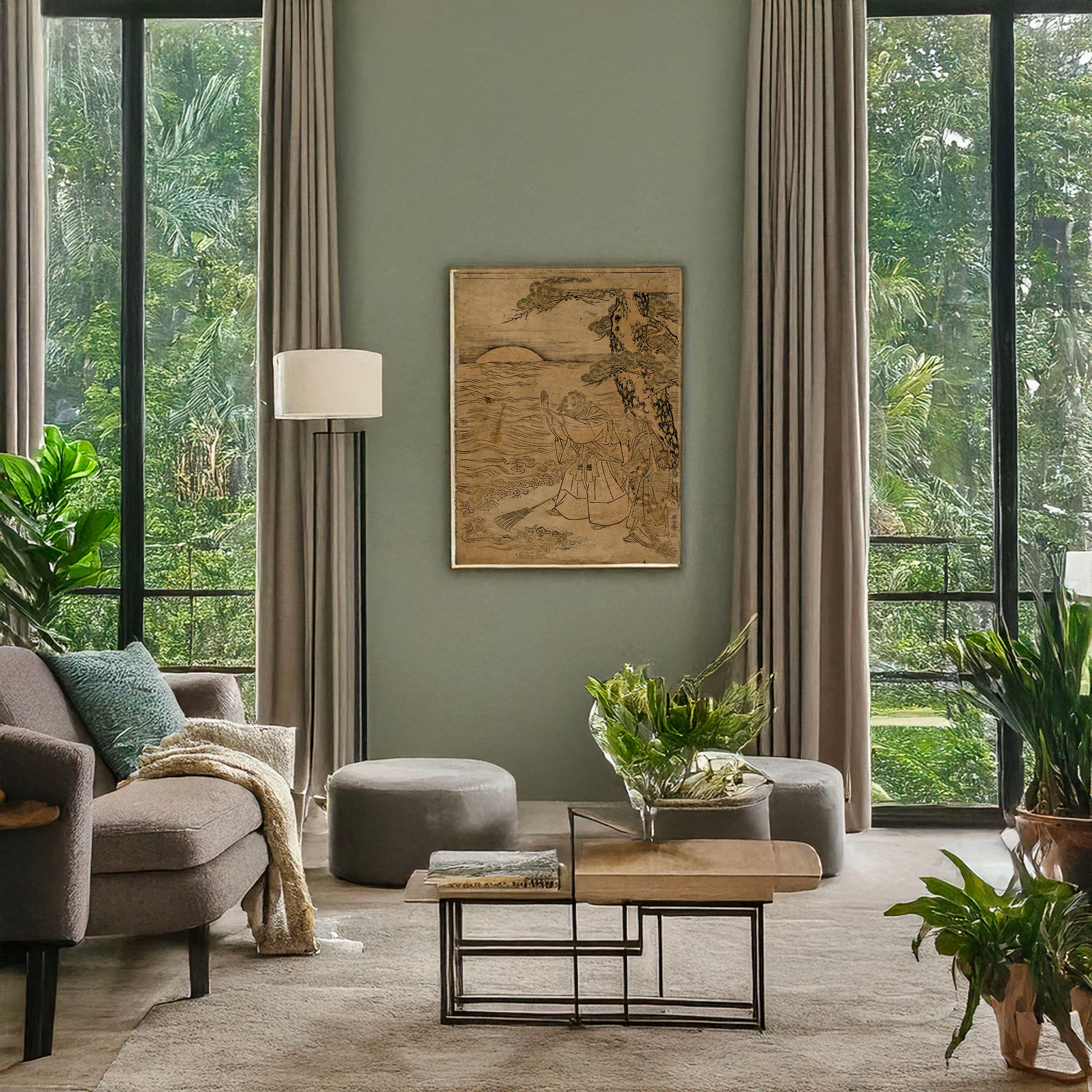A picture of Takasago, a mockup of the print leaning against a wall