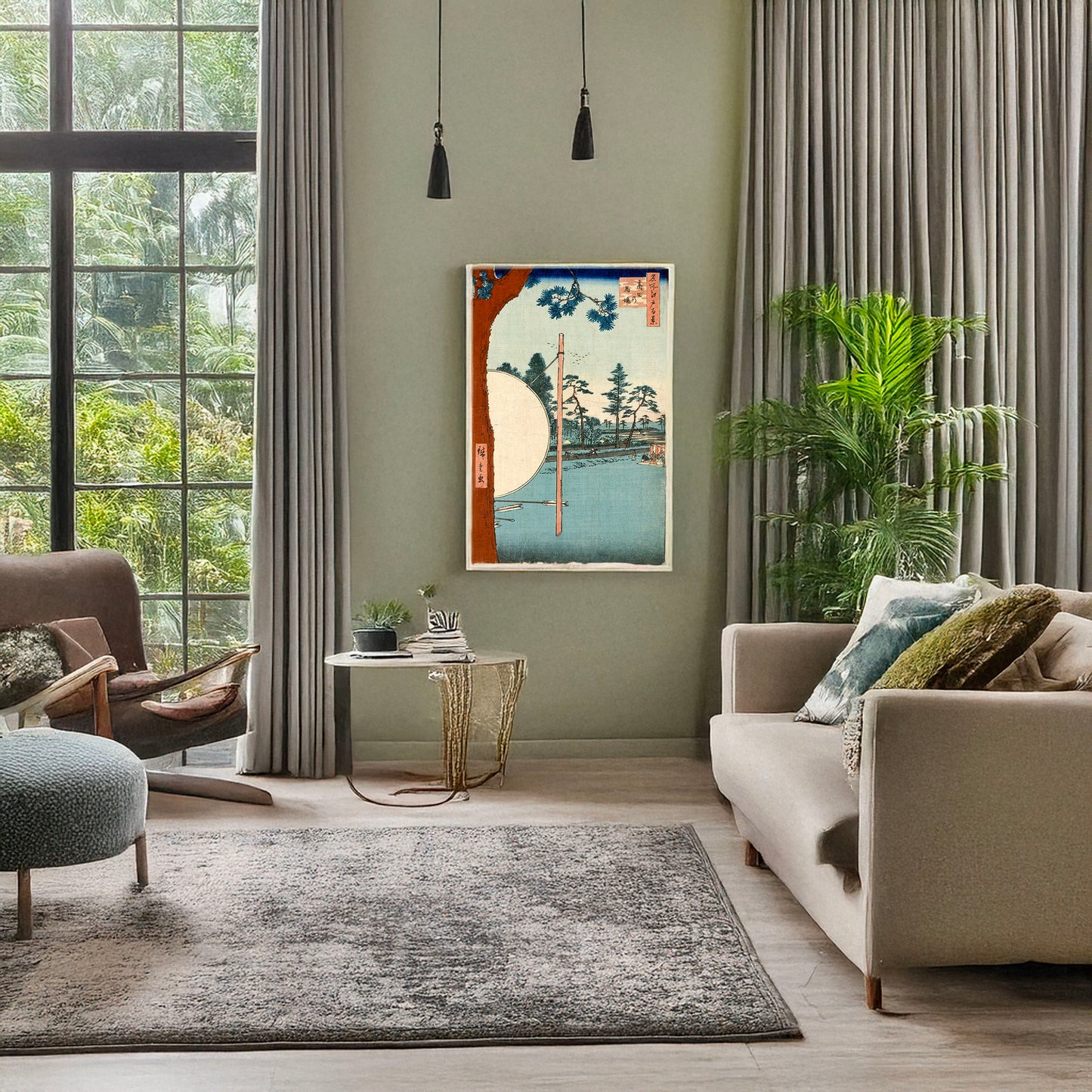 A picture of Takata no baba, a mockup of the print leaning against a wall