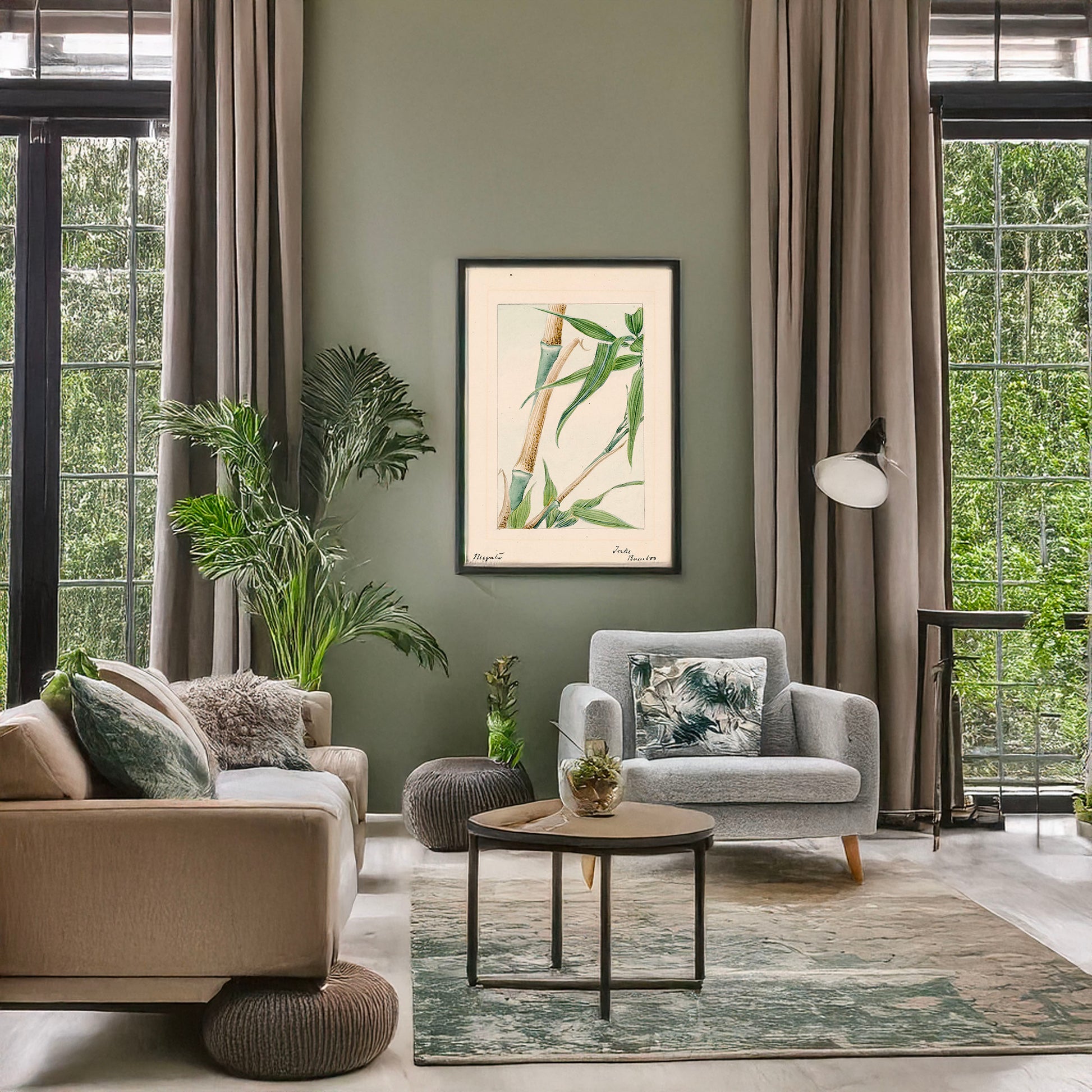 A picture of Take bamboo, a mockup of the print leaning against a wall
