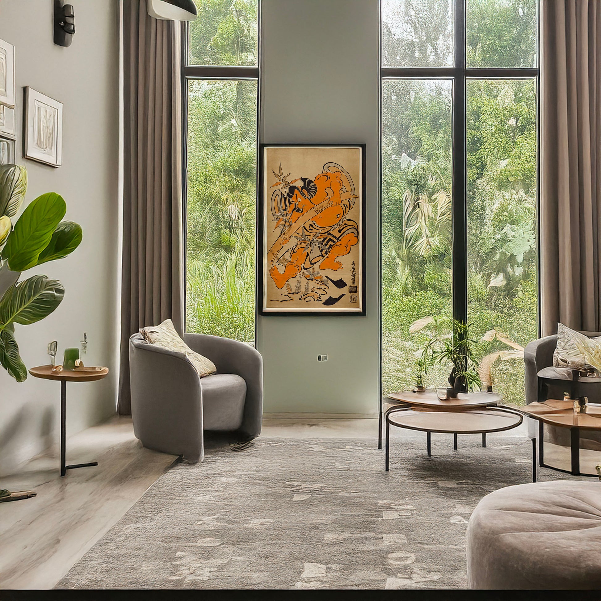 A picture of Takenuki gorō, a mockup of the print leaning against a wall