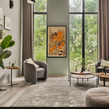 A picture of Takenuki gorō, a mockup of the print leaning against a wall