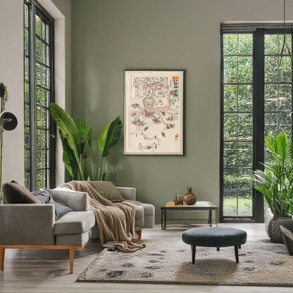 A picture of Tako no asirai, a mockup of the print leaning against a wall