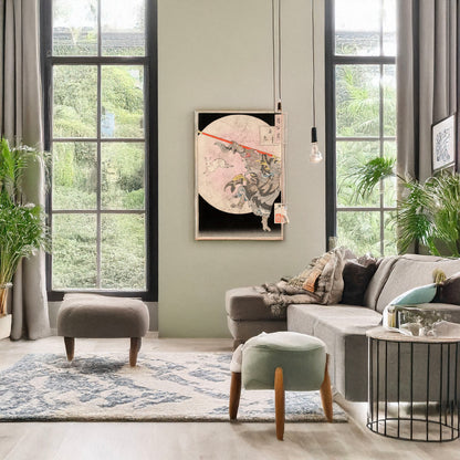 A picture of Tamausagi songokū, a mockup of the print leaning against a wall