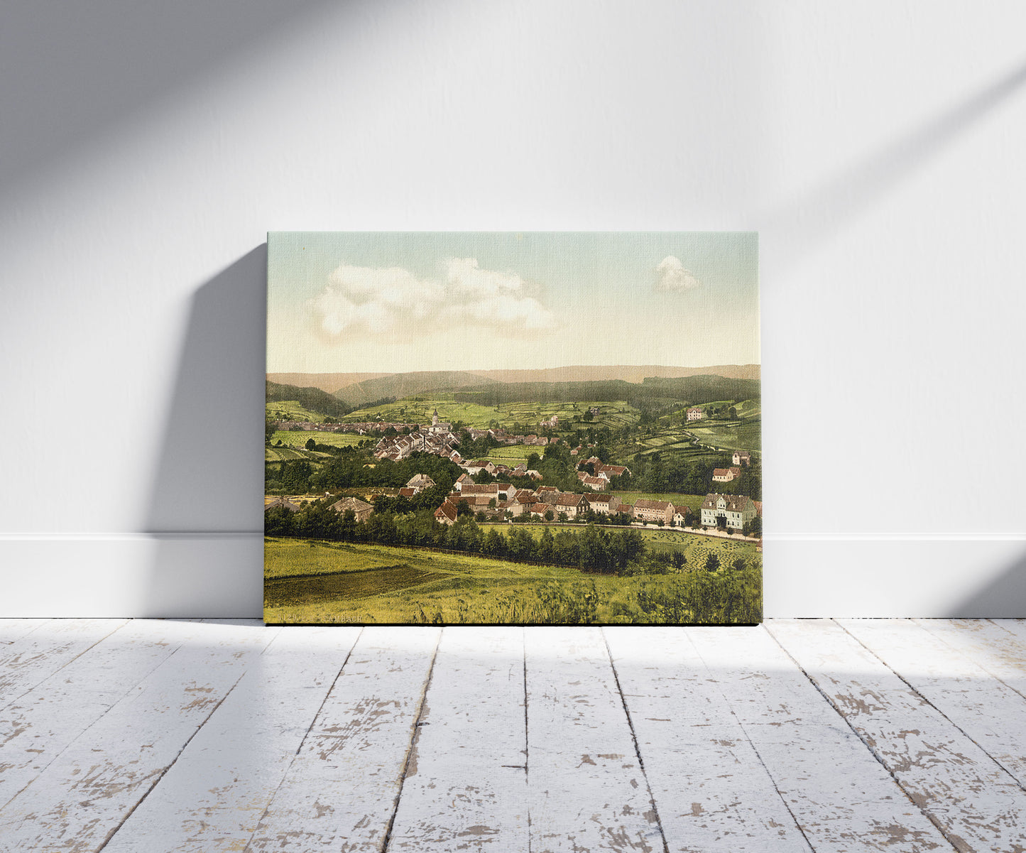 A picture of Tambach, Thuringia, Germany, a mockup of the print leaning against a wall
