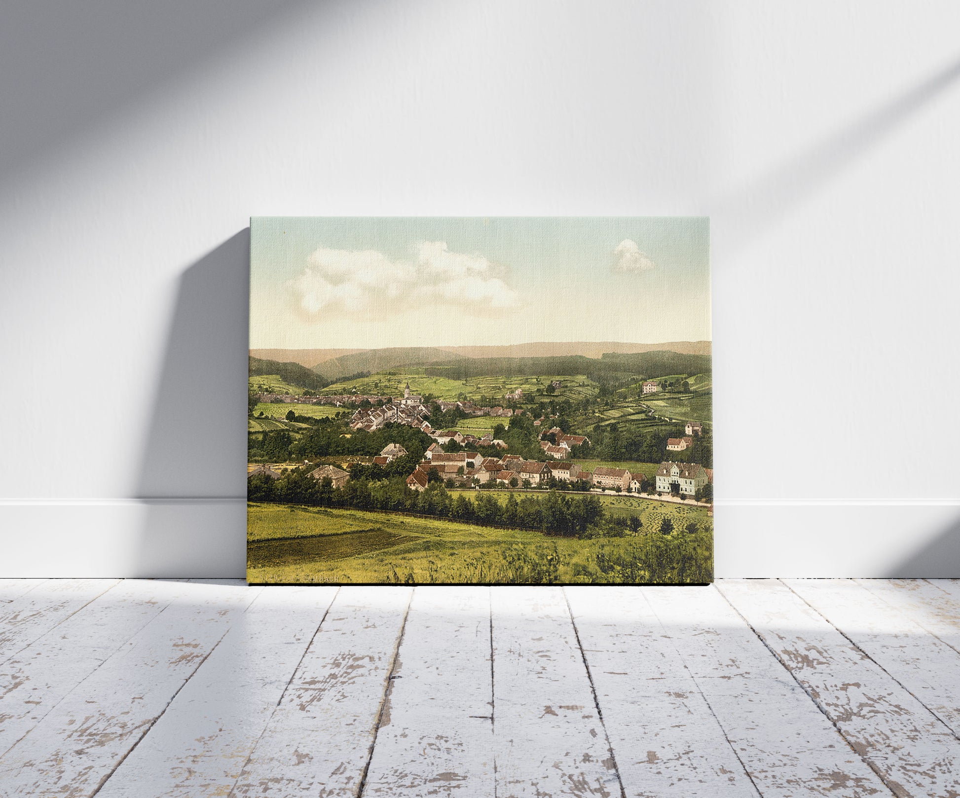 A picture of Tambach, Thuringia, Germany, a mockup of the print leaning against a wall