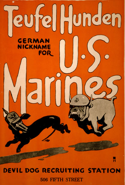 A picture of Teufel hunden, German nickname for U.S. Marines Devil dog recruiting station, 506 Fifth Street /