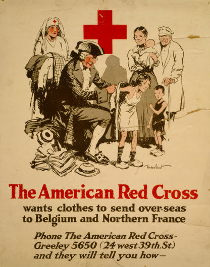 A picture of The American Red Cross wants clothes to send over-seas to Belgium and Northern France Phone the American Red Cross - Greeley 5650 (24 west 39th. St.) and they will tell you how /