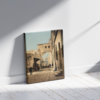 A picture of The Arch of Ecce Homo, Jerusalem, Holy Land, a mockup of the print leaning against a wall