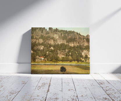 A picture of The Bastion, Saxony, Germany, a mockup of the print leaning against a wall