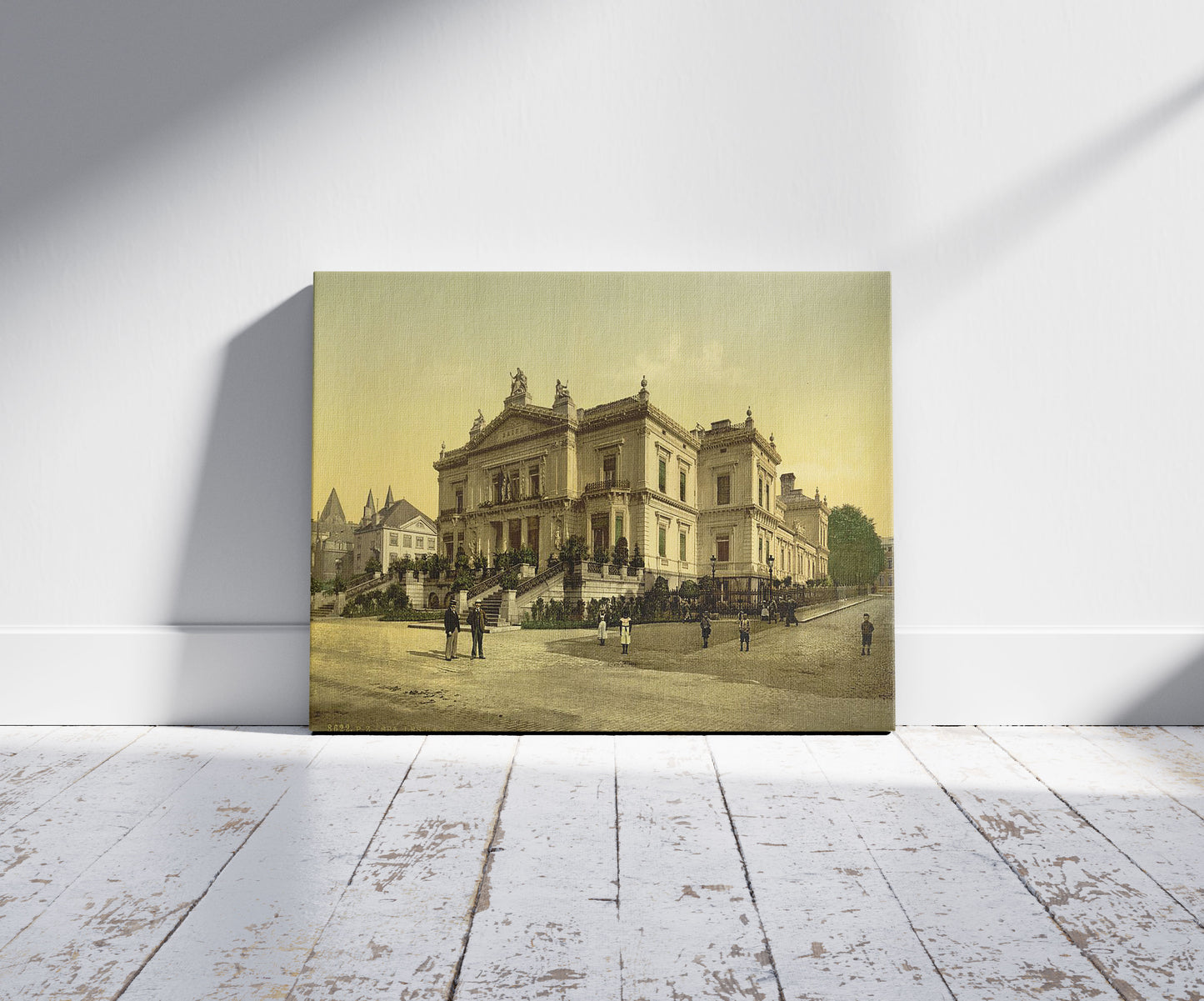 A picture of The baths, Spa, Belgium, a mockup of the print leaning against a wall