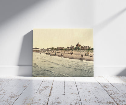 A picture of The baths, Swinemunde, Pomerania, Germany (i.e., Świnoujście, Poland), a mockup of the print leaning against a wall