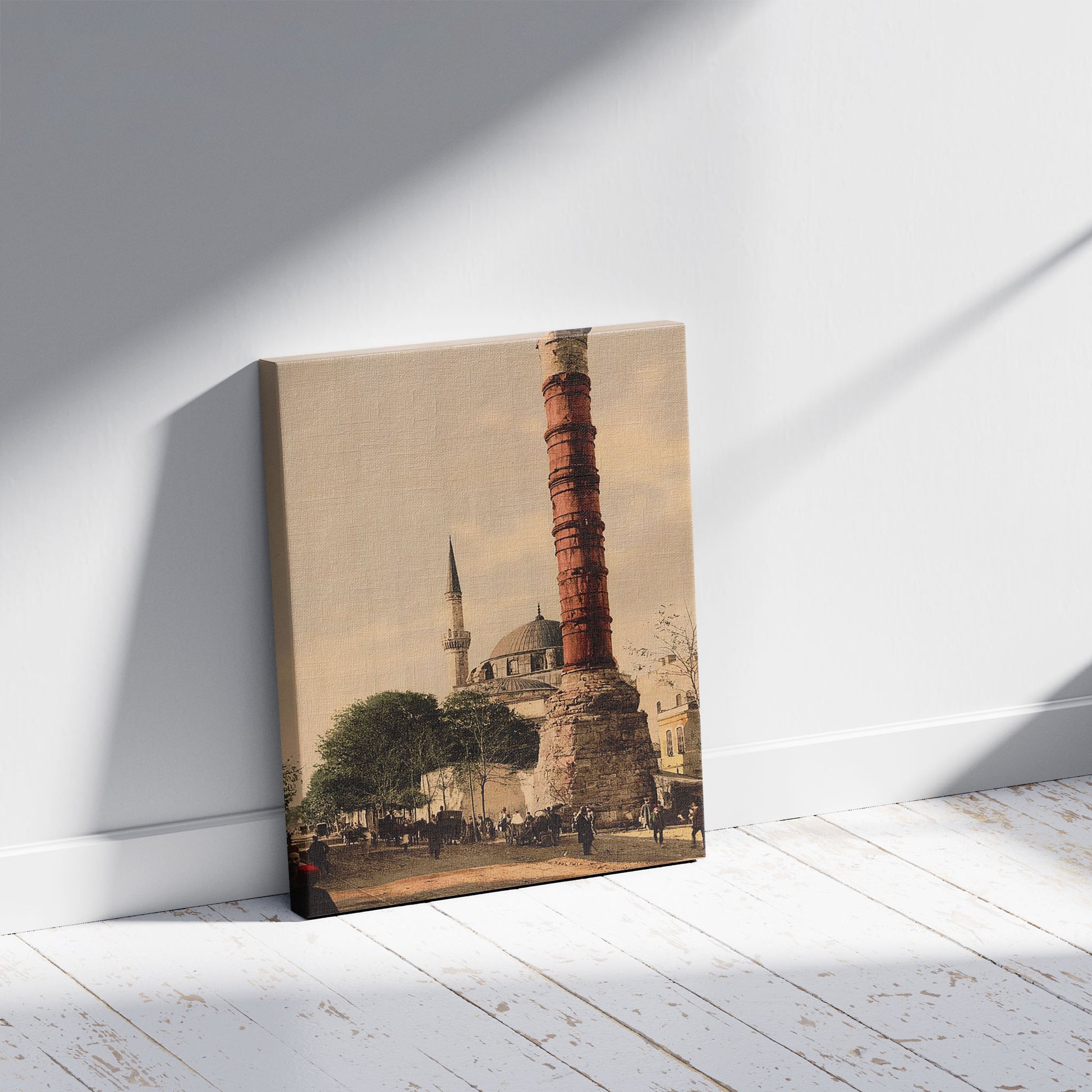 A picture of The burnt column, Constantinople, Turkey, a mockup of the print leaning against a wall