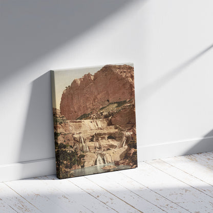 A picture of The Cascades, Constantine, Algeria, a mockup of the print leaning against a wall