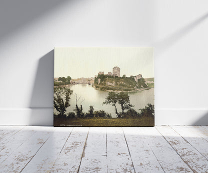 A picture of The castle, Pembroke, Wales, a mockup of the print leaning against a wall
