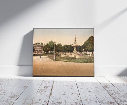 A picture of The castle place, Bayeux, France, a mockup of the print leaning against a wall