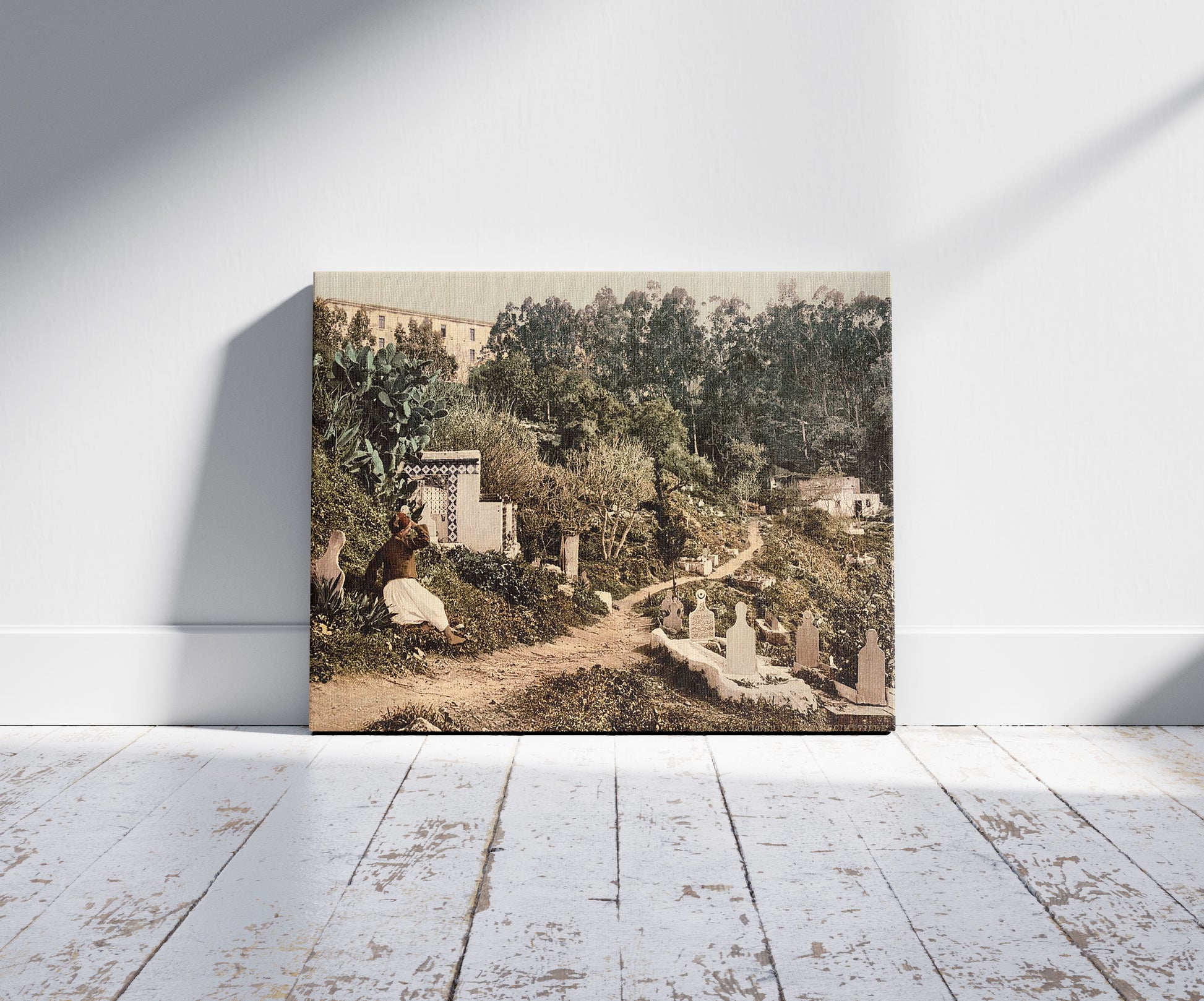 A picture of The cemetery, Algiers, Algeria, a mockup of the print leaning against a wall