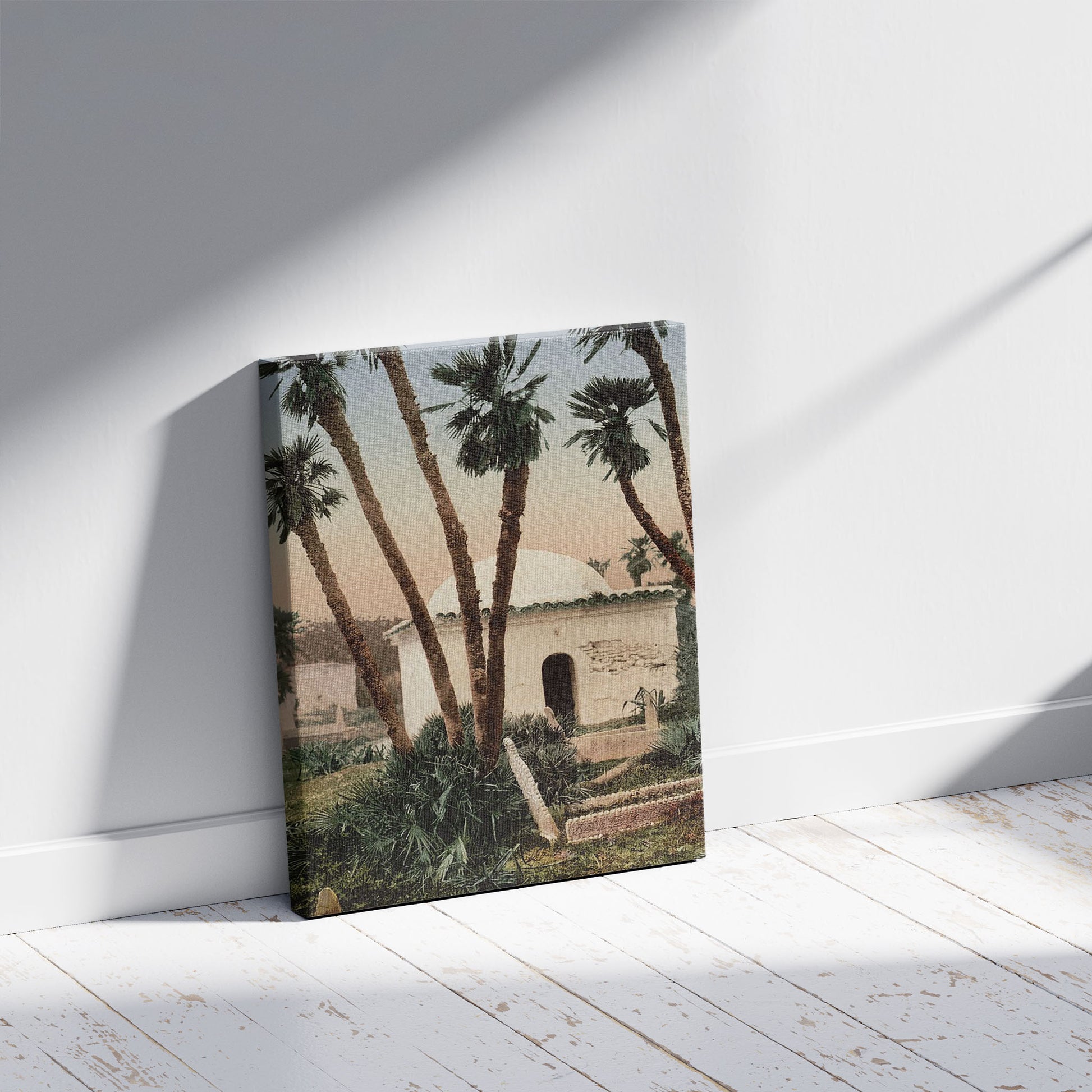 A picture of The cemetery, with chapel, Algiers, Algeria, a mockup of the print leaning against a wall