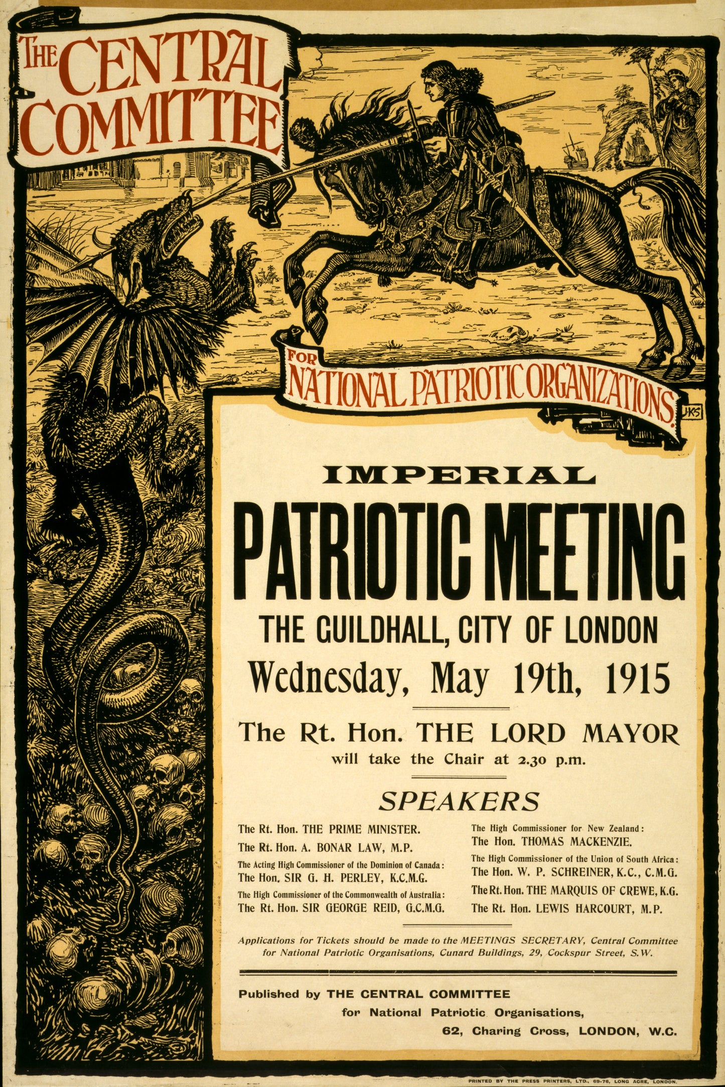 A picture of The Central Committee for National Patriotic Organizations imperial patriotic meeting, The Guildhall, City of London, Wednesday, May 19th, 1915